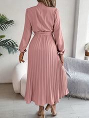 Women’s Long-Sleeve Pleated Midi Dress With Belted Waist