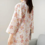 Women's Floral Kimono Dressing Gown with Belted Waist and Pockets