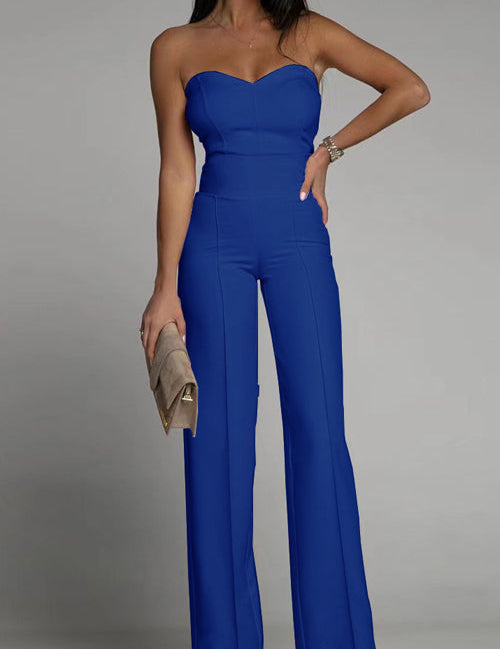 Women’s Strapless Jumpsuit With Fitted Bodice And Wide-Leg Pants