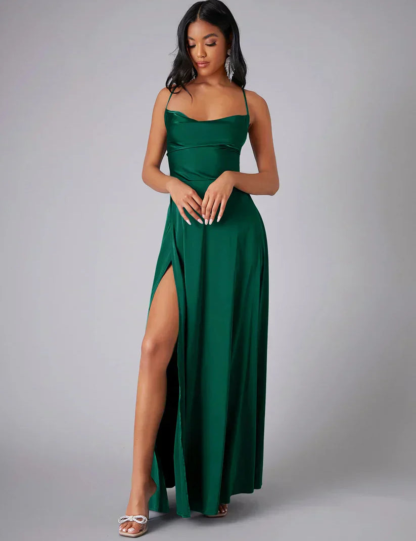 Women's Spaghetti Strap Evening Maxi Dress with High Slit
