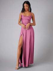 Women's Spaghetti Strap Evening Maxi Dress with High Slit