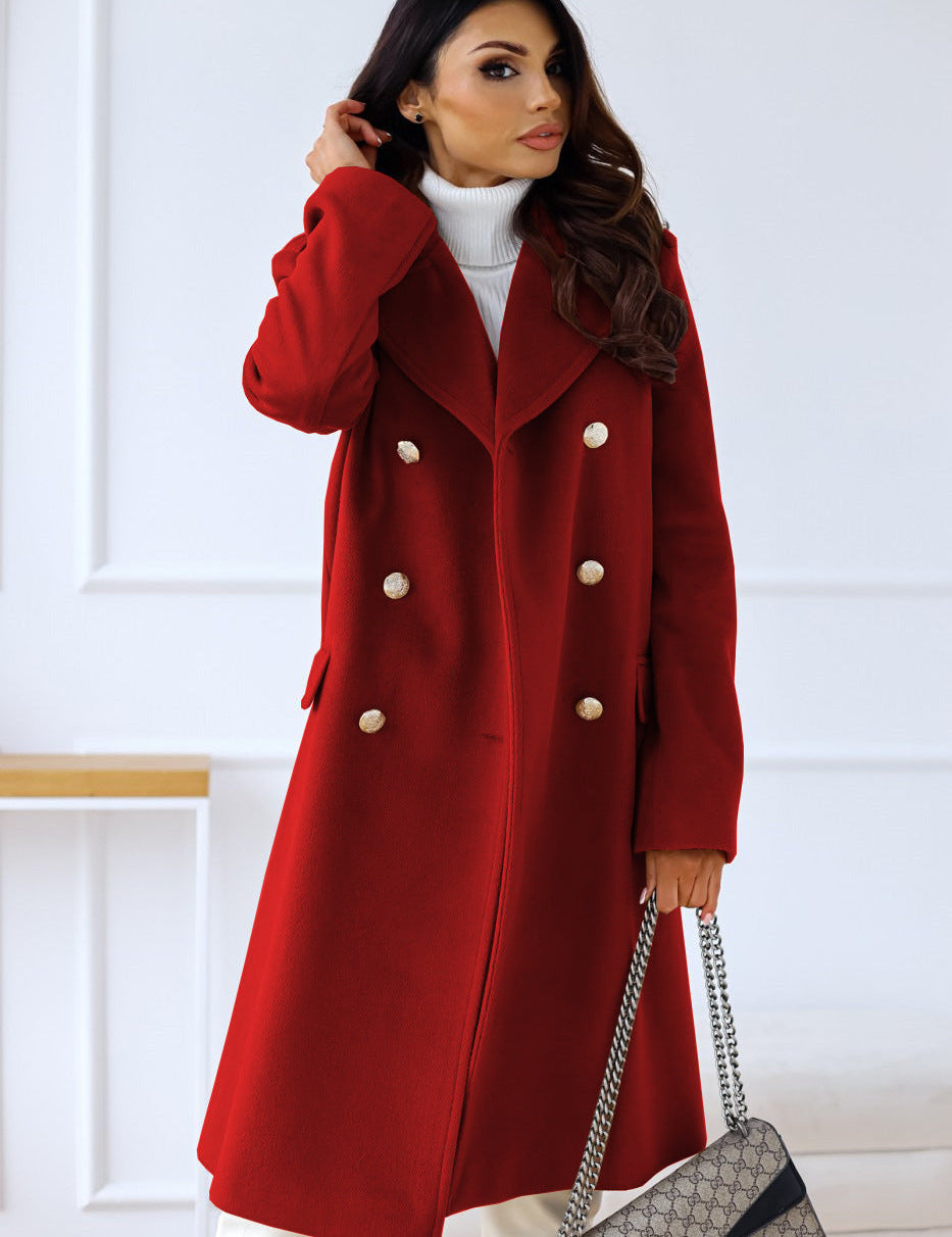 Women's Elegant Double-Breasted Winter 2-Piece Wool Trench Coat