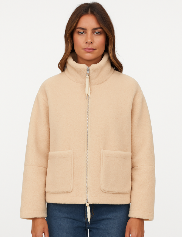 Women's Oversized Zip-Up Winter Jacket with High Collar Design