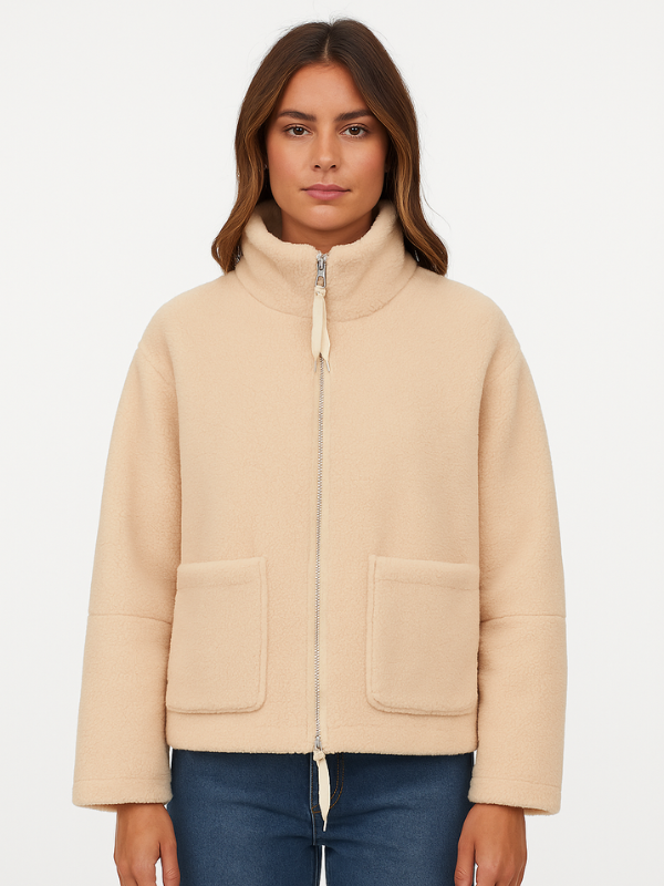 Women's Oversized Zip-Up Winter Jacket with High Collar Design