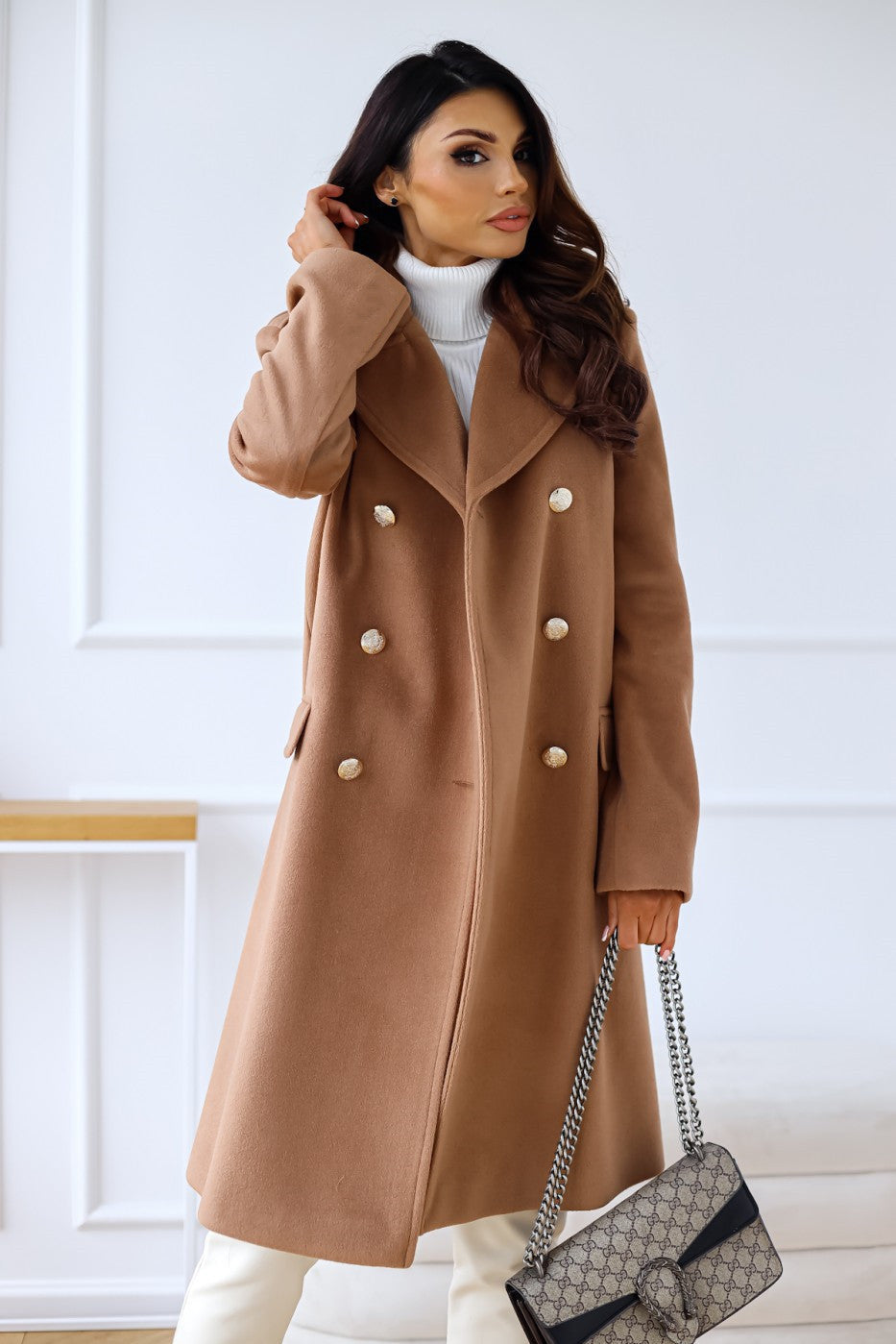 Women's Elegant Double-Breasted Winter 2-Piece Wool Trench Coat