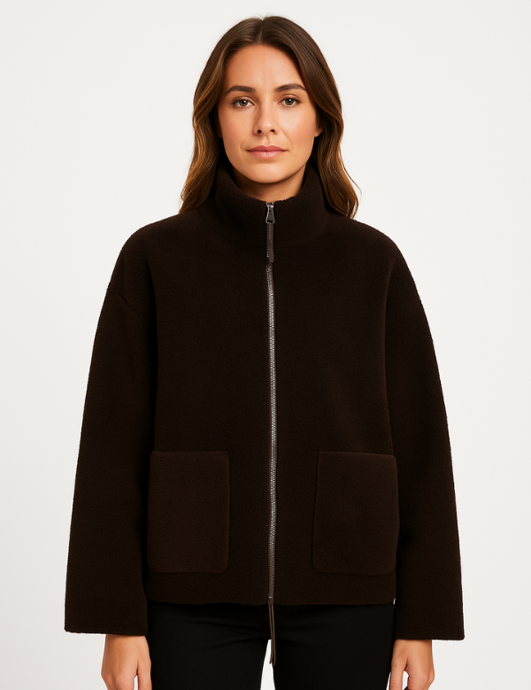 Women's Oversized Zip-Up Winter Jacket with High Collar Design