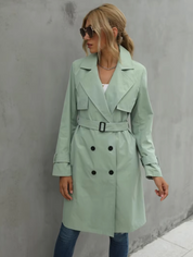Women's Classic Trench Coat with Double Breasted Button Front