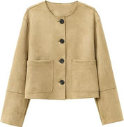 Women's Cropped Blazer Jacket with Long Sleeves and Elegant Tailored Fit