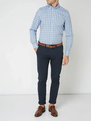 Men's Long Sleeve Checkered Shirt with Button Down Collar