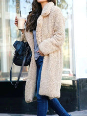 Women's Long Oversized Winter Teddy Coat with Lapel Collar
