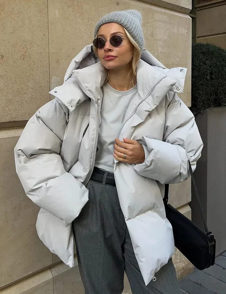 Women's Oversized High Collar Puffer Jacket with Quilted Design