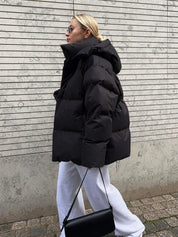 Women's Oversized High Collar Puffer Jacket with Quilted Design