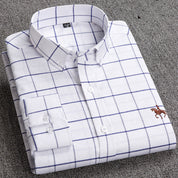 Men's Long-Sleeve Checked Button-Down Shirt with Smart Casual Style
