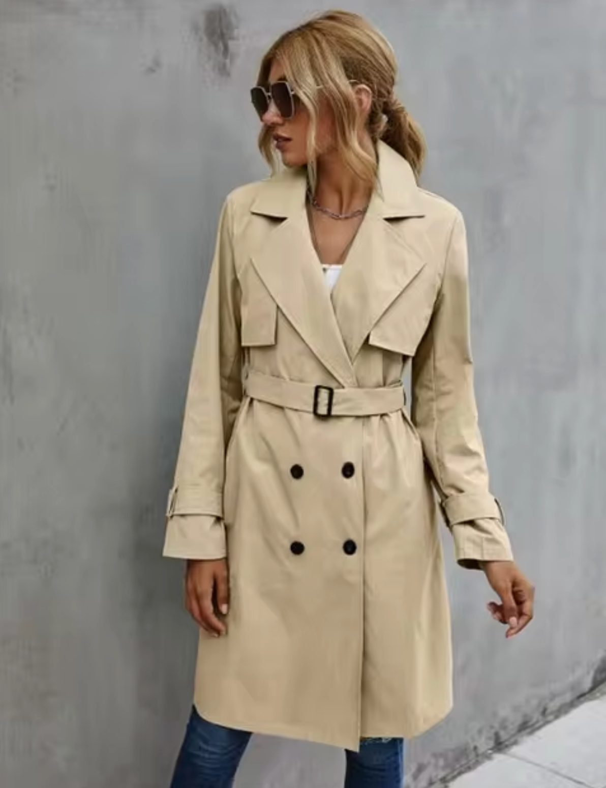 Women's Classic Trench Coat with Double Breasted Button Front