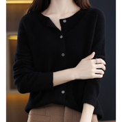 Women's Soft Knit Cardigan with Round Neck and Button Closure