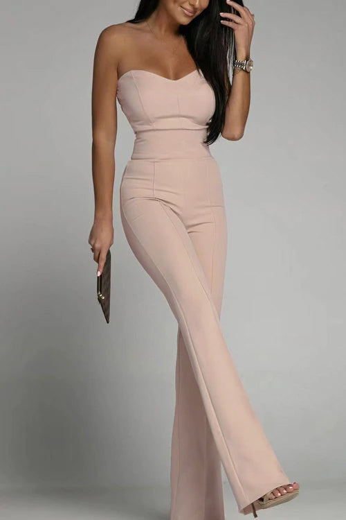 Women’s Strapless Jumpsuit With Fitted Bodice And Wide-Leg Pants