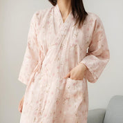 Women's Floral Kimono Dressing Gown with Belted Waist and Pockets