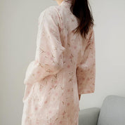 Women's Floral Kimono Dressing Gown with Belted Waist and Pockets