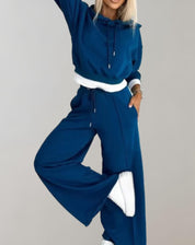 Women's 2-Piece Hoodie Tracksuit Set with Wide-Leg Trousers