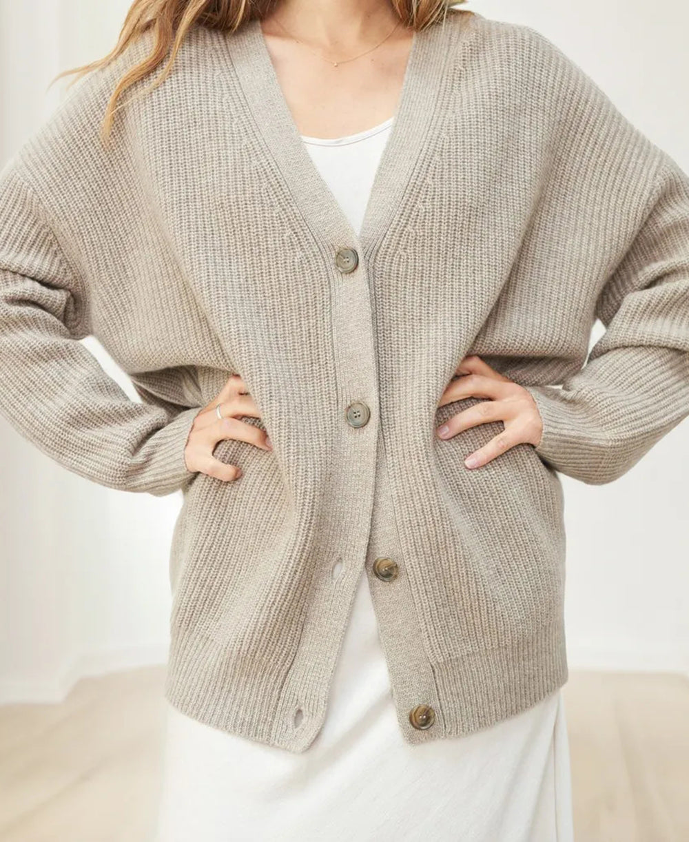 Women's Oversized Button Cardigan with Cozy Ribbed Knit Texture