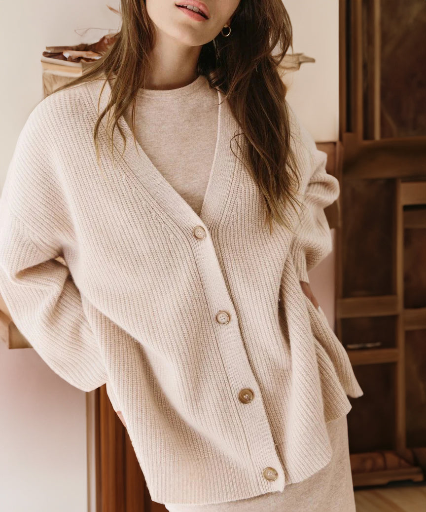 Women's Oversized Button Cardigan with Cozy Ribbed Knit Texture