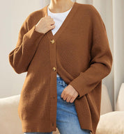 Women's Oversized Button Cardigan with Cozy Ribbed Knit Texture