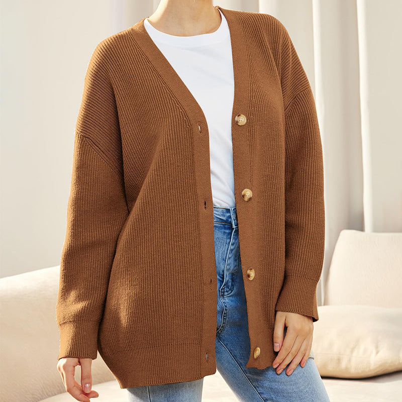 Women's Oversized Button Cardigan with Cozy Ribbed Knit Texture