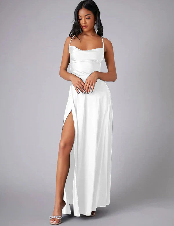 Women's Spaghetti Strap Evening Maxi Dress with High Slit