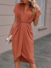 Women’s Short-Sleeve Midi Dress With Draped Front And Side Slit