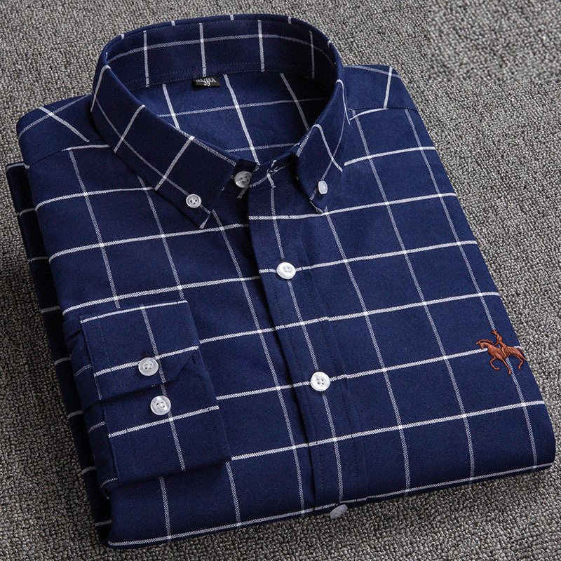 Men's Long-Sleeve Checked Button-Down Shirt with Smart Casual Style