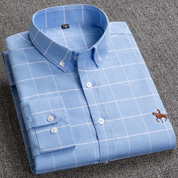 Men's Long-Sleeve Checked Button-Down Shirt with Smart Casual Style