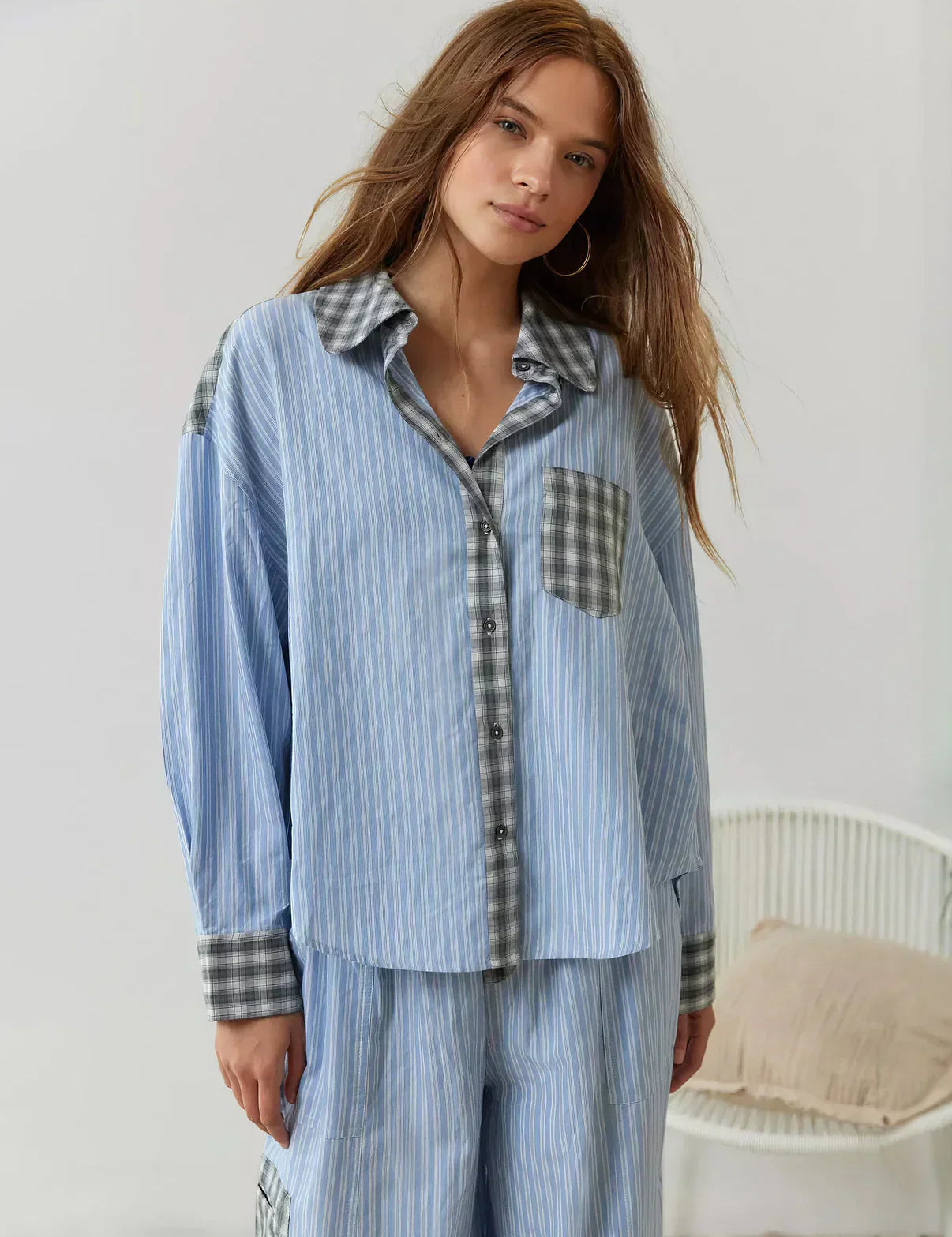 Women's 2-Piece Pyjama Set with Long Sleeve Button Shirt and Trousers