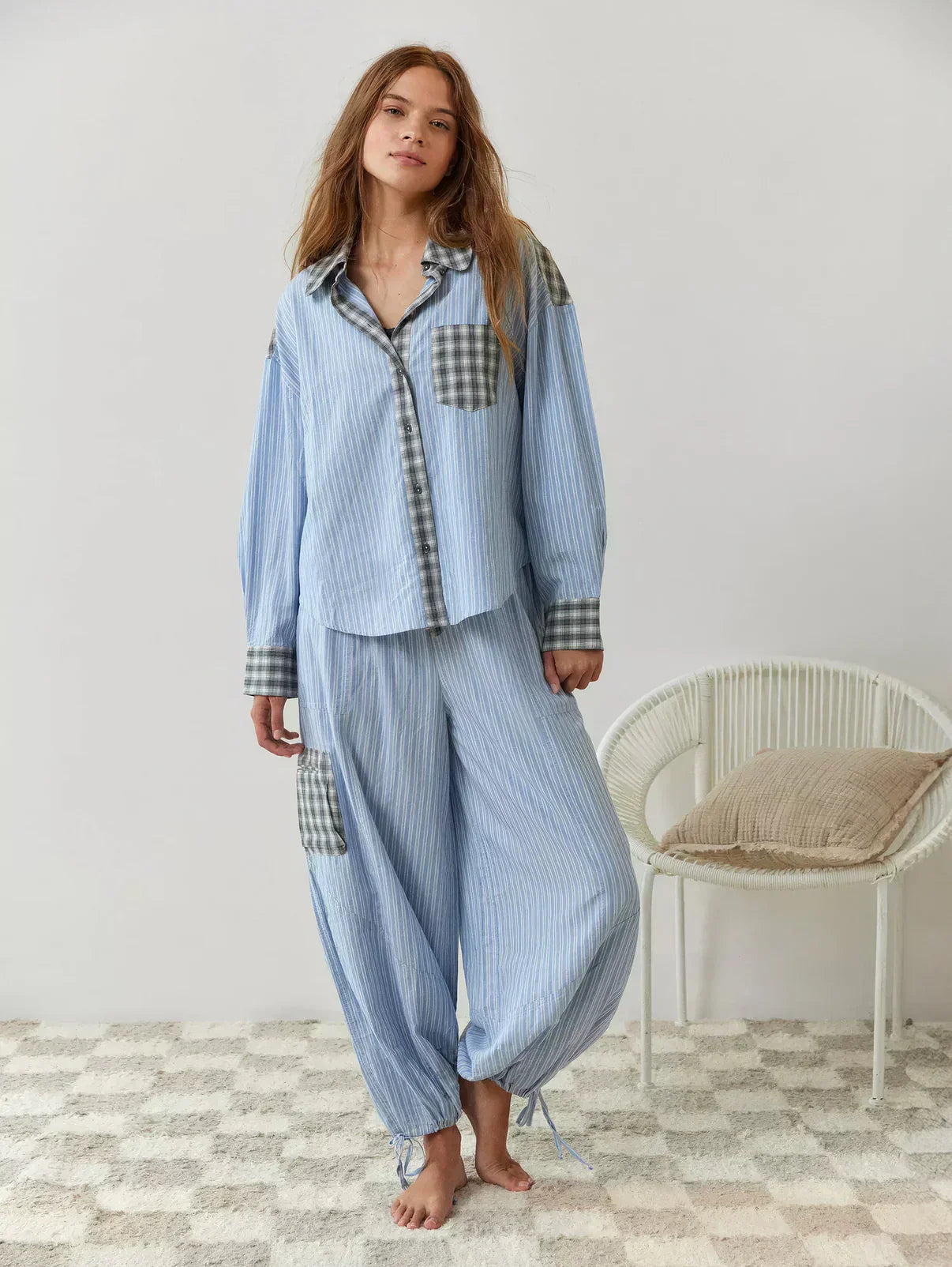 Women's 2-Piece Pyjama Set with Long Sleeve Button Shirt and Trousers