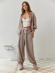 Women's 2-Piece Pyjama Set with Long Sleeve Button Shirt and Trousers