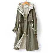 Women's Waterproof Trench Coat with Hood and Drawstring Waist