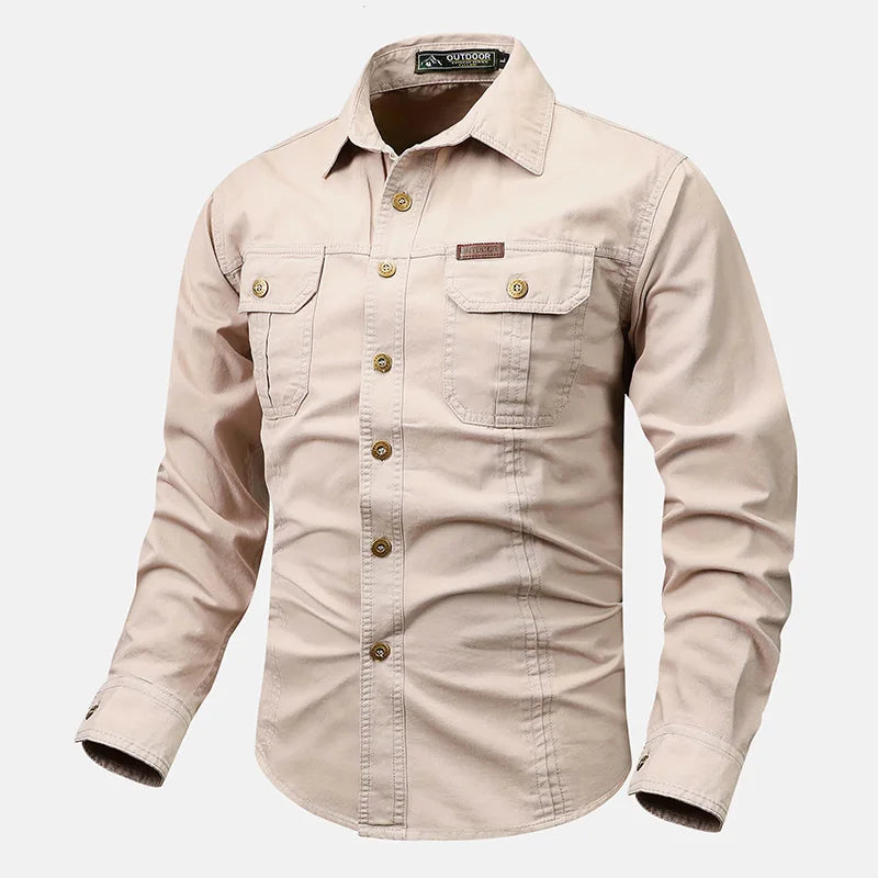 Men's Long-Sleeve Button-Front Shirt with Classic Collar Style