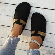 Women's Slip-On Slippers with Buckle Detail and Cozy Soft Comfort