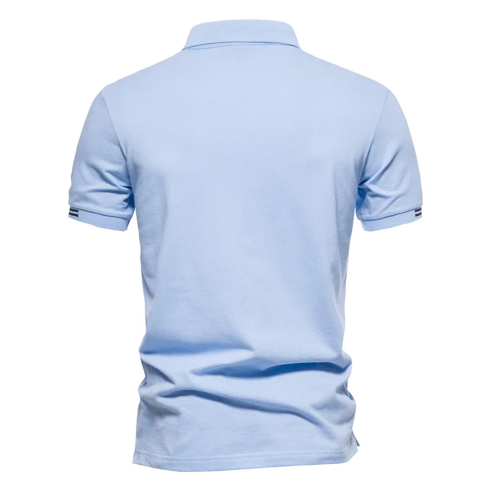 Men's Short-Sleeve Polo Shirt with Stripe Trim and Chest Logo