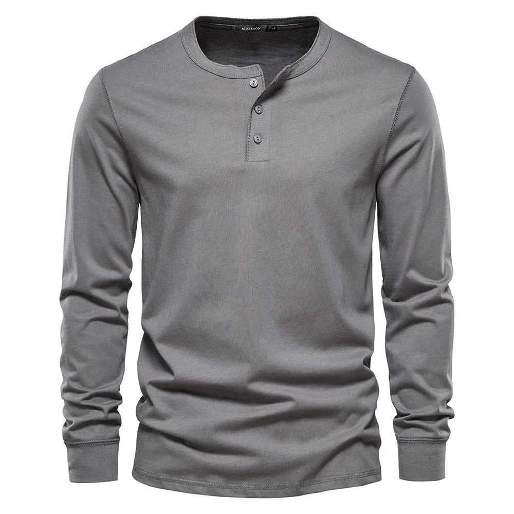 Men's Classic Long Sleeve Henley Shirt with Three Button Placket