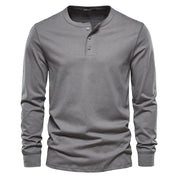 Men's Classic Long Sleeve Henley Shirt with Three Button Placket
