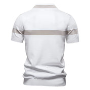 Men's Short-Sleeve Zip Polo Shirt with Chest Stripe and Slim Fit
