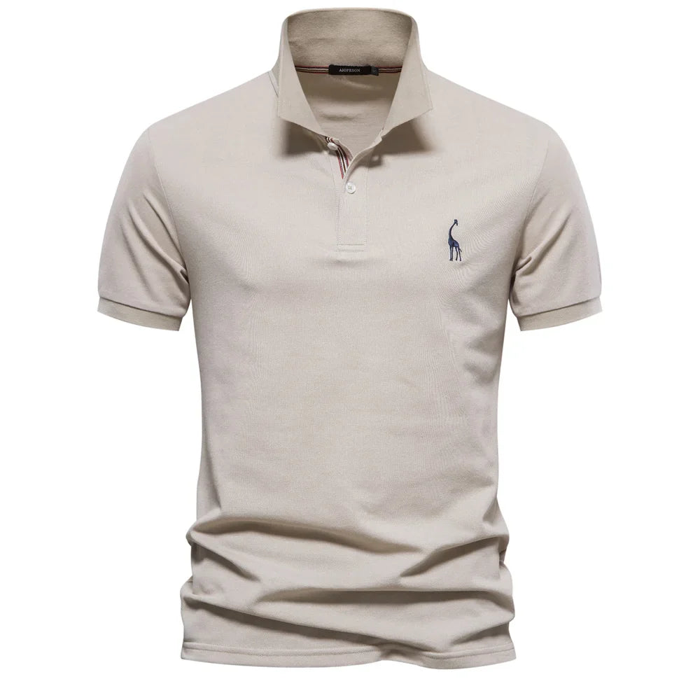 Men's Short-Sleeve Polo Shirt with Chest Logo and Button Placket