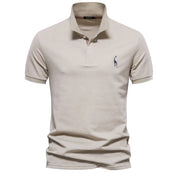 Men's Short-Sleeve Polo Shirt with Chest Logo and Button Placket