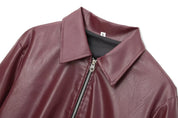 Women's Leather Jacket with Zipper Front and Classic Lapel Collar