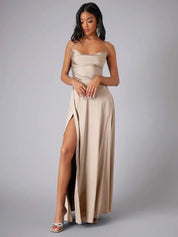 Women's Spaghetti Strap Evening Maxi Dress with High Slit