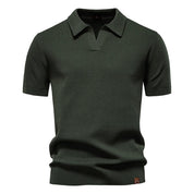 Men's Short-Sleeve Knit Polo Shirt with Textured Solid Design