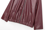 Women's Leather Jacket with Zipper Front and Classic Lapel Collar