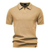 Men's Short-Sleeve Knit Polo Shirt with Textured Solid Design