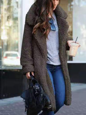 Women's Long Oversized Winter Teddy Coat with Lapel Collar