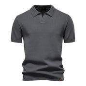 Men's Short-Sleeve Knit Polo Shirt with Textured Solid Design